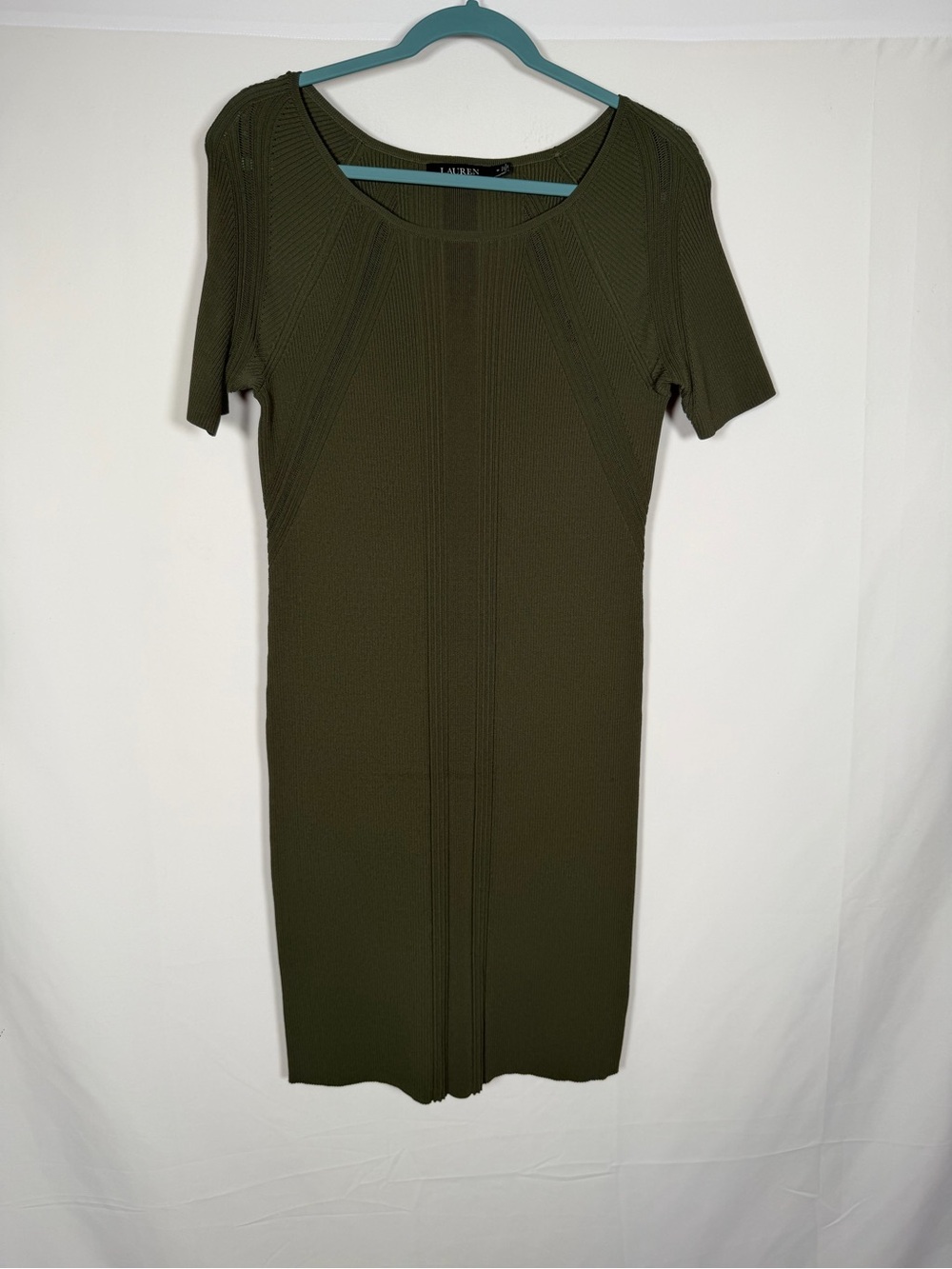 Lauren Ralph Lauren Olive Ribbed Short-Sleeve Midi Dress